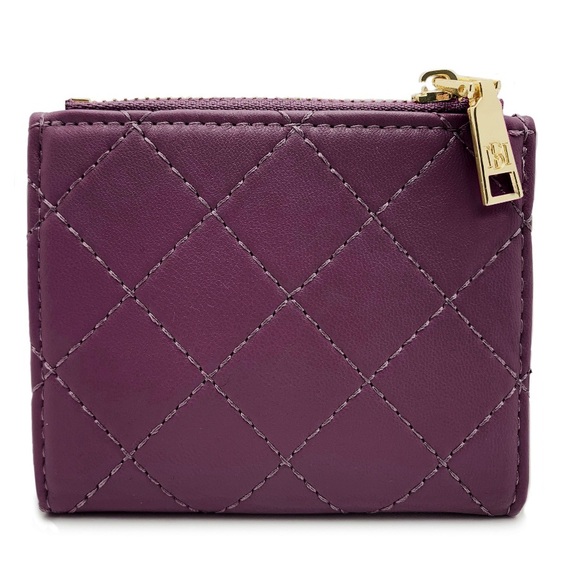 Badgley Mischka Quilted Plum Short Card Wallet - Picture 3 of 5